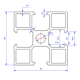 Nhôm định hình 40x40 (LWA-441481700-4) - Miễn phí cắt theo kích thước yêu cầu (Giá đã bao gồm VAT)