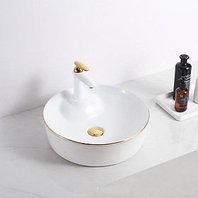 Mua Chậu lavabo trắng viền vàng chất liệu sứ  kiểu dáng tròn cực đẹp