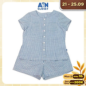 Bộ quần áo ngắn cho mẹ Kẻ sọc xanh linen cotton - AICDMERIPDHT - AIN Closet