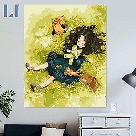 Mua Tranh sơn dầu số hoá có khung - Tranh tô màu theo số cô bé Aeppol