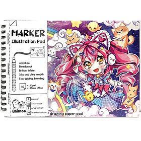 Giấy vẽ Shimoo Marker Illustration Pad chuyên phác thảo, sketch, vẽ marker chuyên nghiệp tặng kèm coloring guide khổ A4 / A5 loại 50 tờ gáy lò xo