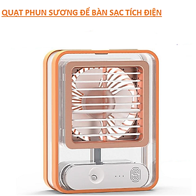 Quạt Điều Hòa Hơi Nước Mini Để Bàn Nhỏ Gọn , Phun Sương Nhiều Chế Độ , Nút Chạm Cảm Ứng, Có Đèn Led Và Sạc Tích Điện