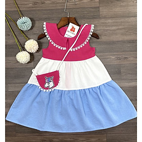 Đầm bé gái,váy trẻ em phối 3 màu vải Linen cao cấp kèm túi siêu xinh cho bé ,BITIKIDS size 1 đến 8 tuổi