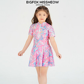 Đồ bơi cho bé gái Bigfox Miss Meow, dáng váy liền vải thun co dãn, màu hồng size đại cỡ trẻ em 90,120,150,160 30kg 40kg