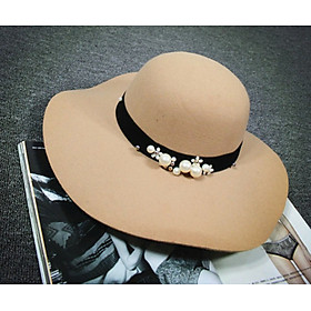 Nón rộng vành nữ mũ chống nắng rộng vành đi biển fedora màu kem thời trang Hàn Quốc dona22030804