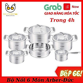 Bộ nồi inox 6 món Arber AN07I - Hàng Nội Địa Đức, Bộ Nồi Bếp Từ Đáy Liền, Chảo Chống Dính Đáy Từ Cao Cấp