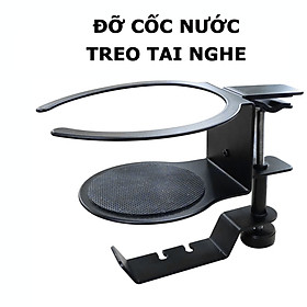 Hình ảnh Giá Đựng Cốc Nước Kẹp Bàn; Đế Kệ Treo Tai Nghe; Đỡ Ly Cốc; Để Headphone Bàn Làm Việc; Setup