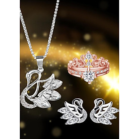 Bộ Trang Sức Bạc Nữ Cao Cấp Đính Đá Pha Lê Siêu Quyến Rũ - Chất Bạc S925 Không Đen Không Gây Dị Ứng Cho Da - Thiết Kế Tính Tế, Quý Phái, Sang Trọng, Sành Điệu - Phụ Kiện Thời Trang Hot Trend 2020