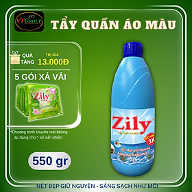 Nước tẩy quần áo màu Zily chai 550g - Tặng 5 gói xả vải Zily