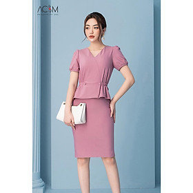 Đầm peplum chun eo AC&M chất liệu tuytsy xước nhật co giãn - màu tím