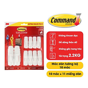 Bộ 10 Móc dán tường Command 3M chịu lực 2.2kg - Gói siêu ưu đãi, độ bền cao