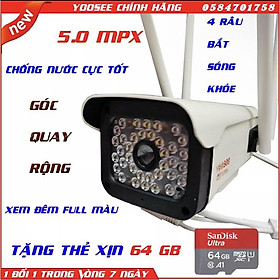 Mua Tặng thẻ xịn 64 -CAMERA YOOSEE THÂN NGOÀI TRỜI 5.0 MPX 4 RÂU BẮT SÓNG KHỎE  HÌNH ẢNH SẮC NÉT  XEM ĐÊM CÓ MÀU  CHỐNG NƯỚC -HÀNG NHẬP KHẨU