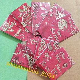 6 bao lì xì tết nhung đỏ , vàng in nổi 3D các lời chúc