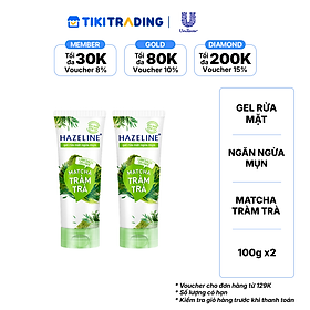 Combo 2 tuýp Gel rửa mặt ngừa mụn Hazeline Matcha Tràm Trà 100g