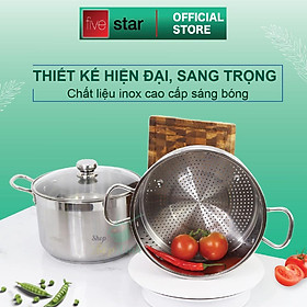 Bộ xửng hấp Standard inox 430 nắp kính, 3 đáy dùng tốt bếp từ , hồng ngoại