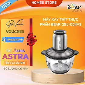 Máy Xay Thịt, Xay Thực Phẩm Đa Năng BEAR QSJ-C04V3 - Xay Cực Êm Cối Thủy Tinh Dung Tích 2.5 Lít Công Suất 350 W - Hàng Nhập Khẩu