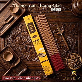 Nhang Trầm Hương 4 Tấc - Cao Cấp - Chân nhang Đỏ ( 40cm, 125g - 80 cây / hộp , cháy 90 phút) - Mùi thơm thanh dịu ,Ít khói, An toàn sức khỏe - Mộc Trầm Hương Khang Bình