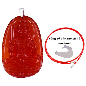 Mặt Phật Bất động minh vương mã não đỏ 3.6 cm kèm móc và vòng cổ dây cao su đỏ, Mặt Phật bản mệnh