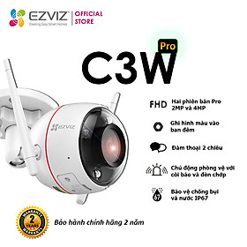 Camera EZVIZ C3W PRO 2MP & 4MP, WI-FI Không Dây, IP67 Ngoài Trời, Ghi Hình Màu Ban Đêm, Âm Thanh 2 Chiều, Đèn và Còi Báo Động, Tích Hợp AI--Hàng Chính Hãng