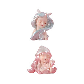 2pcs Cute Sea Girl Figurines Miniature Statue for Decoration Birthday Gift