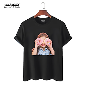 Áo Thun Tay Lỡ Form Rộng Unisex 100% Cotton In Hình Baby Face Girl Donuts