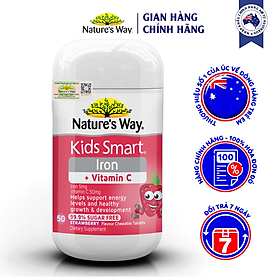 Viên Nhai Vitamin C Và Sắt Nature's Way Kids Smart Iron C Tăng Cường Hệ Miễn Dịch, Hỗ Trợ Phát Triển Não Bộ Cho Bé 50v/h