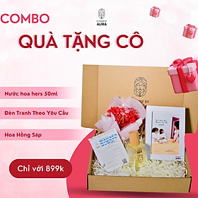 [ Quà Tặng 20.11] Combo Quà Tặng Nước hoa thiên nhiên Hers 50ml Hoa và Đèn Tranh 3D Set quà tặng dịp 20/11 ý nghĩa