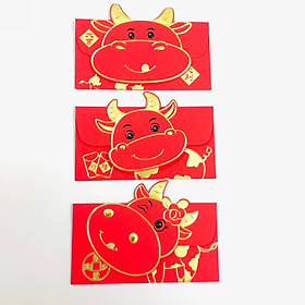 Set 3 bao lì xì con trâu 3D cute nhũ vàng (Mẫu 2), dùng để đựng thiệp chúc, tiền lì xì, mừng tuổi dễ thương và ý nghĩa - TMT Collection - SP005142