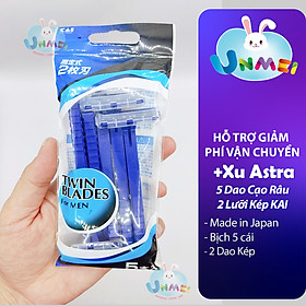 Set 5 dao cạo râu 2 lưỡi kép (Xanh) -hàng Nhật Bản-Mẹ và Bé Unmei