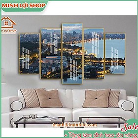 Tranh tráng gương pha lê PHONG CẢNH 5 tấm trang trí phòng khách hiện đại TẶNG KÈM ĐINH TREO 5T015