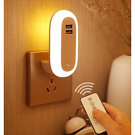 Mua Đèn ngủ thông minh điều khiển từ xa 10 cấp độ  3 chế độ sáng  tích hợp cổng USB sạc nhanh - Bảo hành 6 tháng