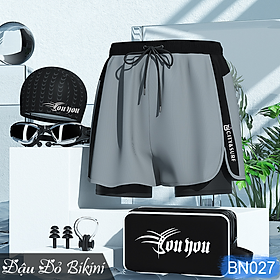 Combo quần bơi nam 2 lớp loại đẹp + kính bơi + mũ bơi + bịt tai kẹp mũi + túi đựng, set đồ bơi nam giới đầy đủ tiện dùng | BN027