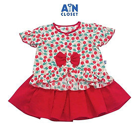 Bộ áo váy ngắn bé gái họa tiết Quả đỏ cotton - AICDBGEXSDUT - AIN Closet