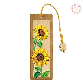 Bookmark Hoa Hướng Dương Khắc Gỗ Veneer Cùng Giấy Xoắn Nghệ Thuật Size 4.3x12.5cm
