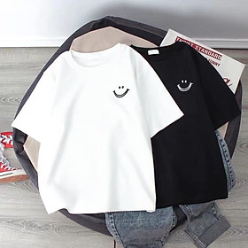 Áo Thun Nữ Cotton Cao Cấp Thêu Mặt Cười Đen Cổ Tròn , Thoáng Mát, Co Giãn Thấm Mồ Hôi APTM16
