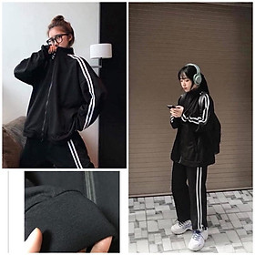 Sét Bộ Thể Thao Nam Nữ  Bộ Nỉ Kẻ Sọc Thể Thao Unisex Dáng Sporty Khỏe Khoắn