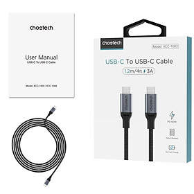 Cáp sạc Choetech XCC-100 nhanh và truyền dữ liệu Type C to Type C 60W - Hàng chính hãng - 1.2M