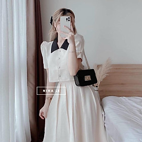 FRESHIP Sét bộ áo dạ và chân váy xếp ly Chất vải dạ QC loại chuẩn Cực dày  và đanh Áo đóng cục ngọc cực sang Chân váy khoá sườn xếp ly