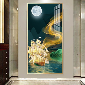 Tranh Phong Cảnh Biển Treo Tường Phòng Khách - Tranh Canvas Thuyền Buồm Căng Gió