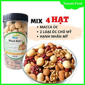 Mix hạt dinh dưỡng cho bà bầu gồm 4 loại hạt tách vỏ ( macca Úc, hạnh nhân mỹ, óc chó đỏ Mỹ, óc chó vàng Mỹ) sấy giòn, nướng mật ong, làm sữa