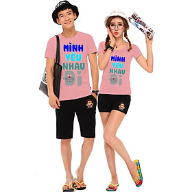 Bộ Áo Thun Đôi Nam Nữ Mình Yêu Nhau Đi Màu Hồng Ruốc