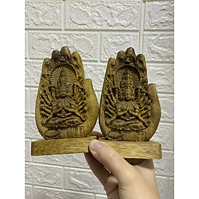 Tượng phật Thiên Thủ Thiên Nhãn phong thủy gỗ trầm hương tự nhiên để bàn làm việc, taplo xe ô tô