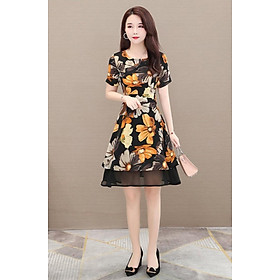 Đầm xòe lụa hoa 3D sang trọng