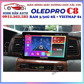 Combo màn hình OLEDPRO C8 kèm mặt dưỡng,dây nguồn cho xe TOYOTA ALTIS 2003-2007