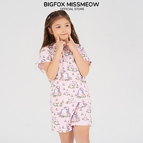 Bộ quần áo bé gái Bigfox Miss Meow size đại kiểu cộc tay mùa hè chất cotton in bồ câu nhỏ 3,9,10,11 tuổi 30kg 40kg 1979