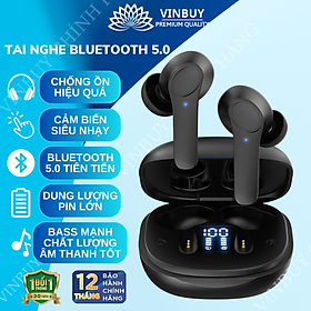 Tai Nghe Bluetooth Không Dây Nhét Tai Chống Ồn Cao Cấp V5.0 Chính Hãng Dùng Cho Iphone Samsung OPPO VIVO HUAWEI XIAOMI, Tai Nghe Không Dây - Hàng Chính Hãng VINBUY - Màu đen