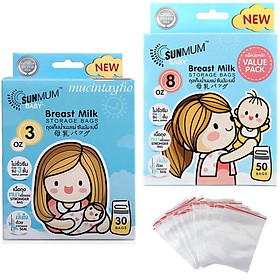 Túi trữ/đựng sữa sunmum (30 túi 100ml & 50 túi 250ml) + tặng 5 zipper 20x30cm