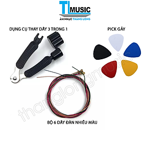 COMBO Phụ Kiện Đàn Guitar Acoustic Giá Rẻ - Dụng Cụ Thay Dây 3 Trong 1 + Bộ 6 Dây Đàn Guitar Acoustic + 5 Pick Gảy 0.51MM