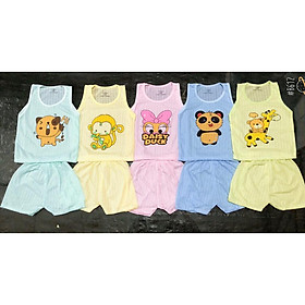  Bộ quần áo mùa hé cotton giấy màu sát nách cho bé 3-15kg