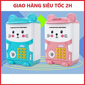 Két sắt mini có chế độ  vân tay hình mèo dễ thương (cho bé tiết kiệm bảo quản tiền của bé)-giao màu ngẫu nhiên-kèm tặng giá đỡ điện thoại lúc sạc